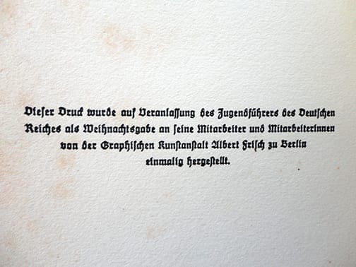 1935 CHRISTMAS GIFT OF THE HITLER YOUTH LEADER