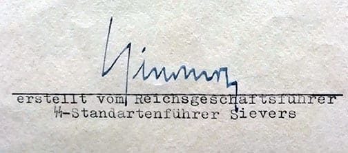 DOCUMENT TO HIMMLER SIGNED BY THE SS-AHNENERBE DIRECTOR SIEVERS