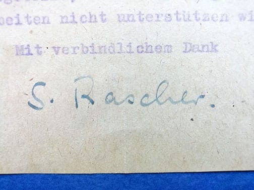 DOCUMENT SIGNED BY CONCENTRATION CAMP DOCTOR SIGMUND RASCHER