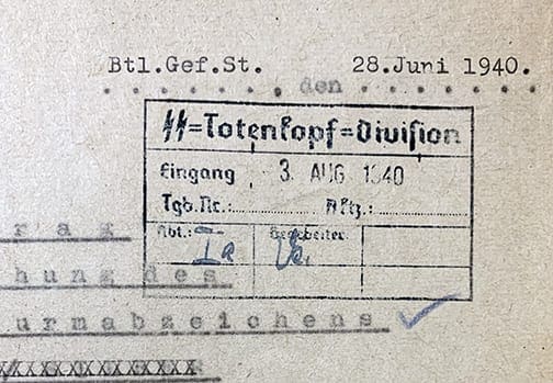 1940 SS TOTENKOPF DIVISION COMMANDER EICKE + SS-O.F. LAMMERDING SIGNED AWARD