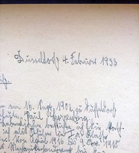 HAND WRITTEN CURRICULUM VITAE OF SS GENERALLEUTNANT JAKOB SPORRENBERG