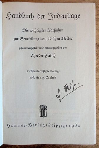 1934 ANTI-JEWISH NAZI "BIBLE" BY THEODOR FRITSCH
