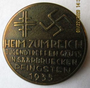 1935 THIRD REICH SAAR YOUTH MEET COMMEMORATING MEDAL