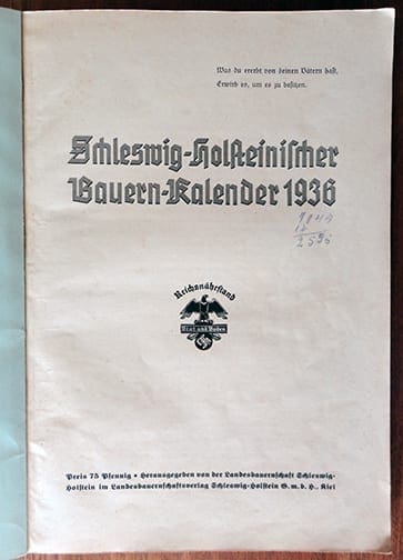 1936 REICHSNÄHRSTAND CALENDAR