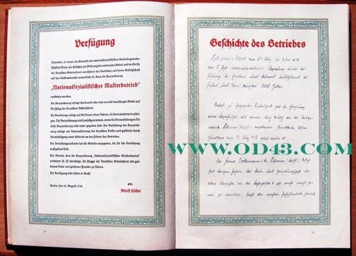 1937 D.A.F. HONOR BOOK FOR NAZI MODEL FACTORIES