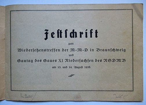1938 PROGRAMME WWI NAVY VETERANS CONVENTION IN BRAUNSCHWEIG