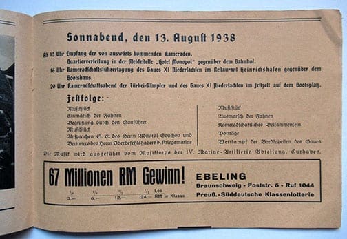 1938 PROGRAMME WWI NAVY VETERANS CONVENTION IN BRAUNSCHWEIG