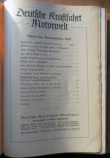 ORIGINAL 1941 BOUND FULL YEAR OF THE 'DEUTSCHE KRAFTFAHRT MOTORWELT