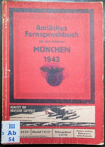 RARE ORIGINAL 1943 THIRD REICH PHONEBOOK OF MUNICH