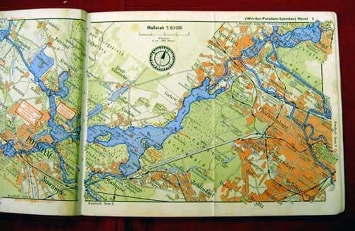 1935 COLOR MAP BOOK WATER WAYS IN AND AROUND BERLIN