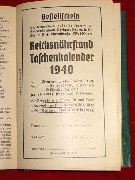 1939 NAZI FARMING ORGANIZATION POCKET YEARBOOK