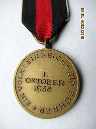 1938 THIRD REICH MEDAL ANNEX OF SUDETENLAND