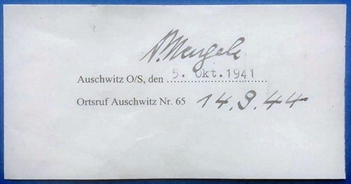 Auschwitz Mengele calling card 0521 JL 1