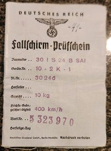 Fallschirm Pruefschein 0623 Pi 1