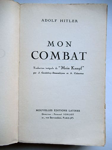 Period book: Mein Kampf by Adolf Hitler, 1934 French Mon Combat